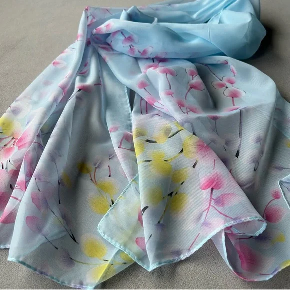 Floral Lightweight Scarf ~ 155 cm x 45 cm ~ 60” x 18 ~ Brand New! - Picture 5 of 9